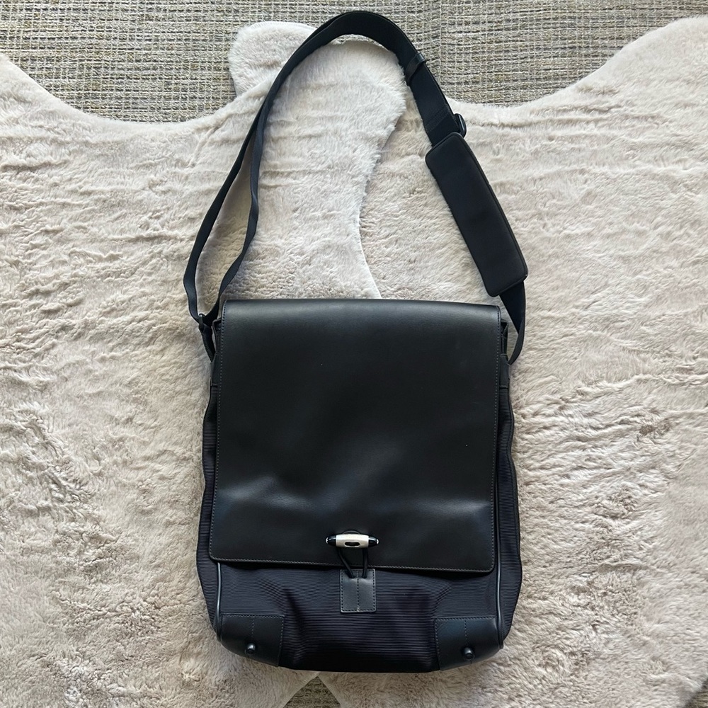 Montblanc Black Leather and Nylon Messenger Bag